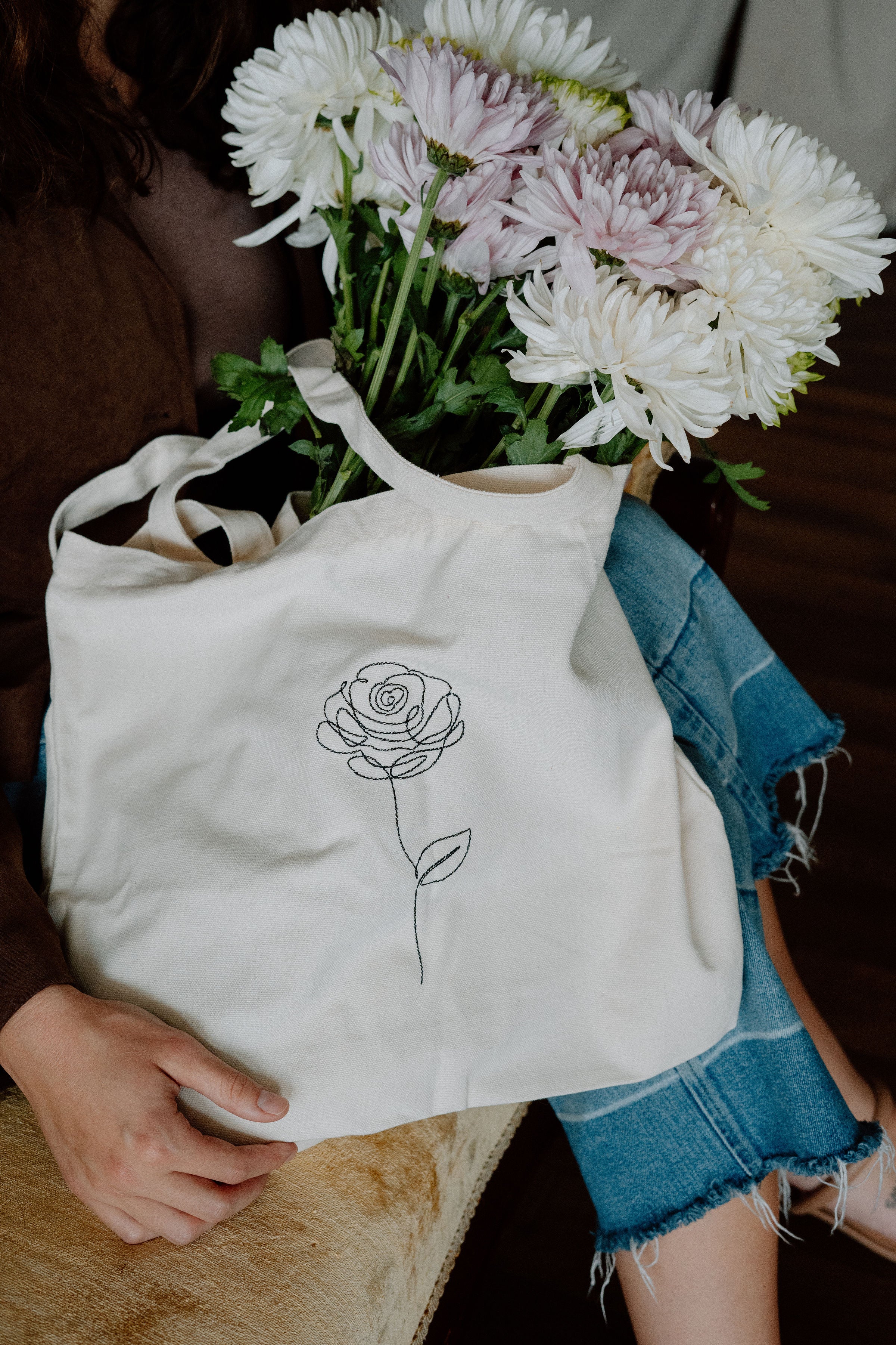 Simple Rose Tote Bag - Custom Color options